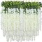 Artificial Wisteria Hanging Flowers Fake Wisteria Flower Garland Silk Vines (White)